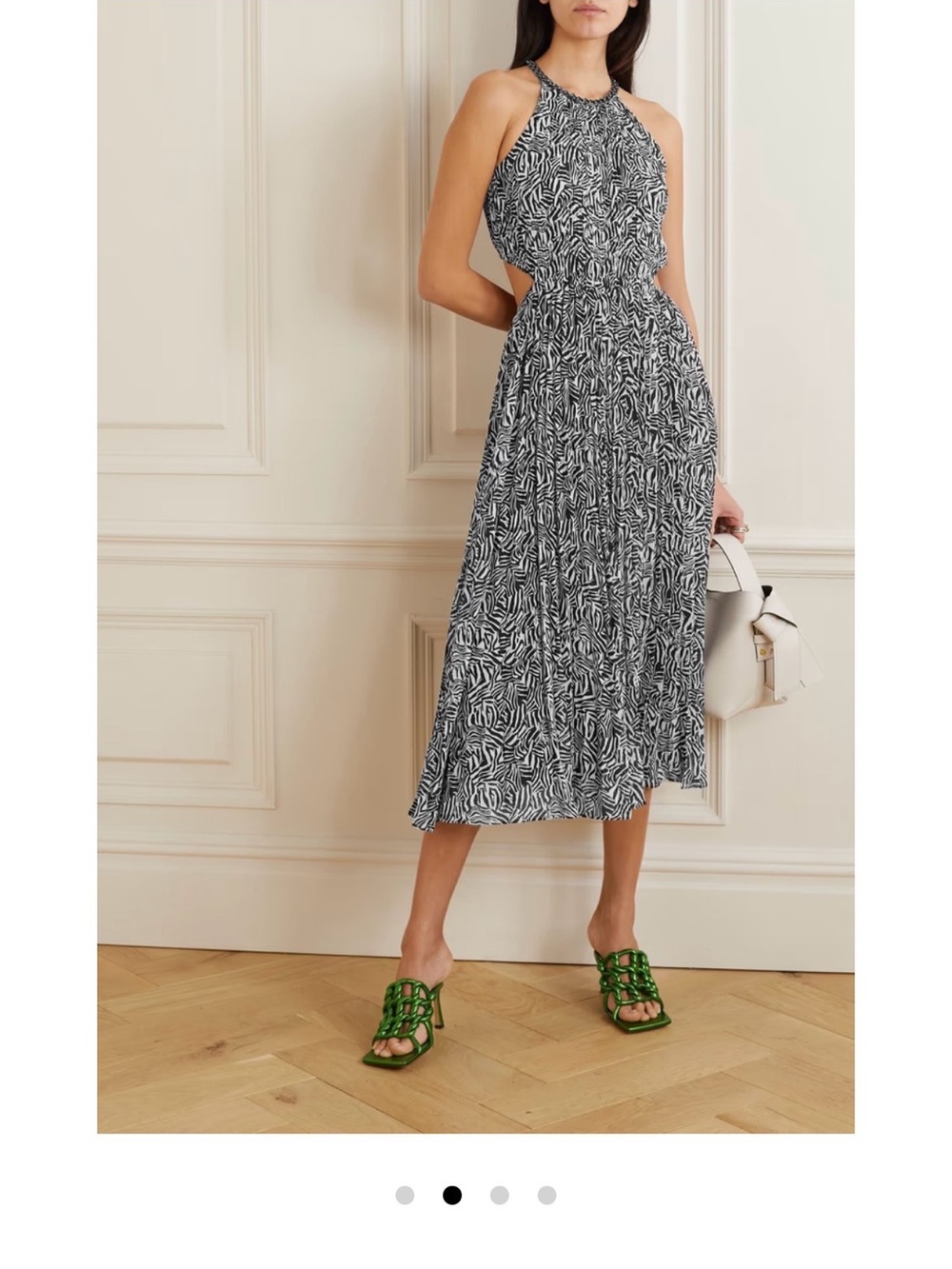 Michael Kors Black and White Zebra-Print Halter Midi Dress